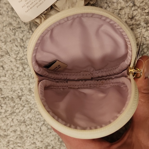 Coach Circle Coin Purse Pebbled Leather Cream pink Signature Op Art Logo Pouch - Picture 5 of 7